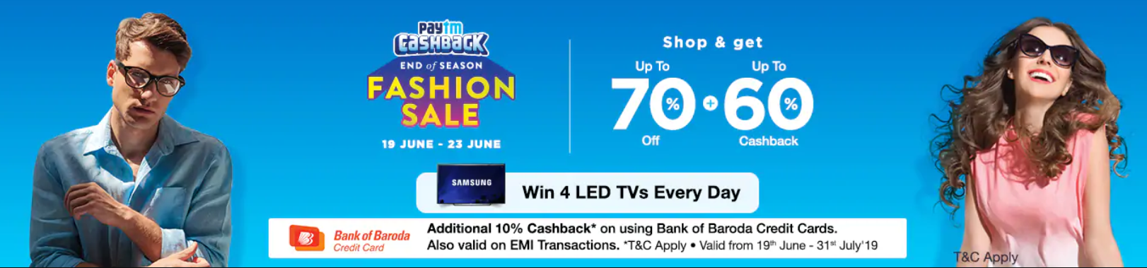 Paytm Mall – 70 % Off + 60 % Cashback on Fashion Sale 5
